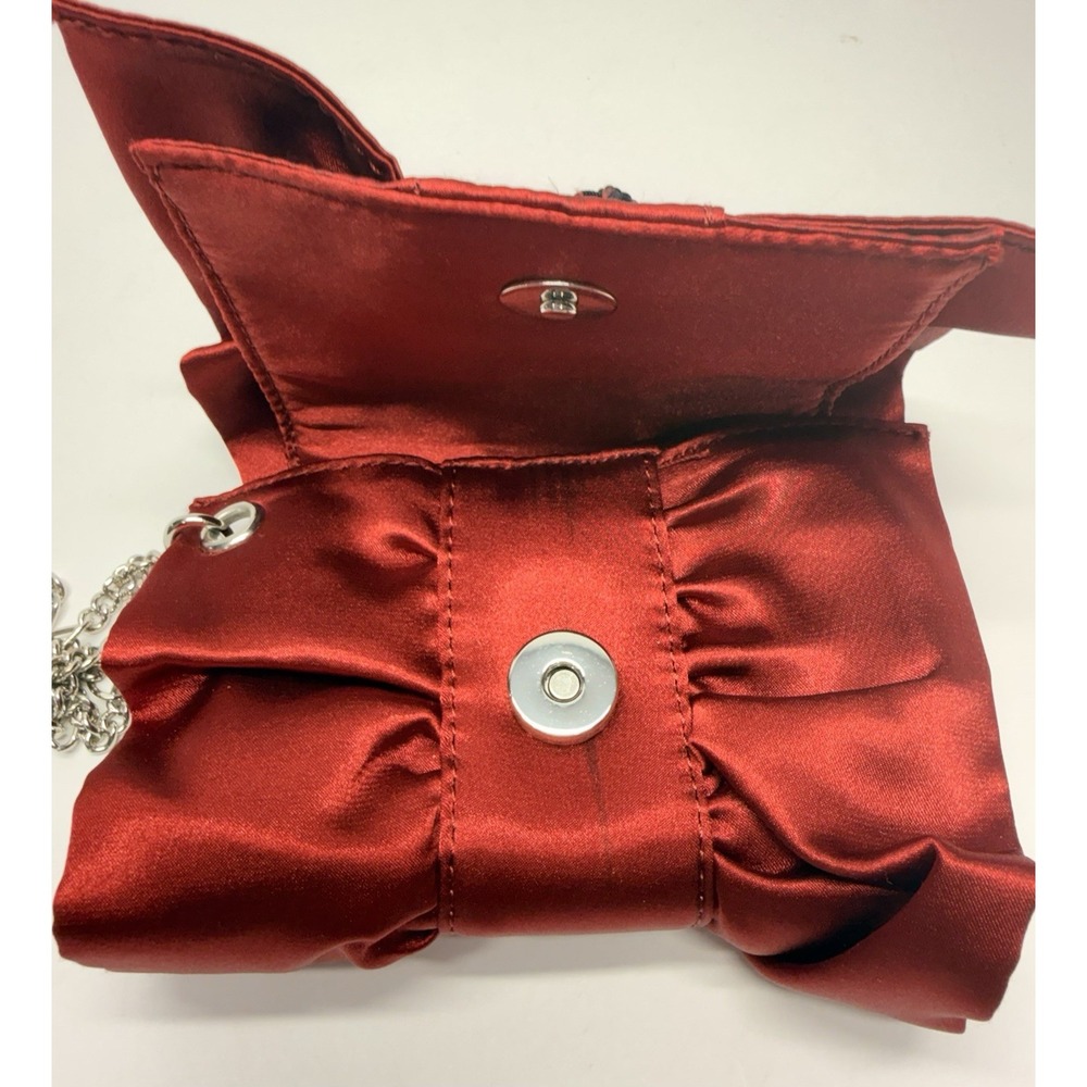 White House Black Market Red Satin Bow Evening Clutch Chain Strap Tassel WHBM - Picture 4 of 9